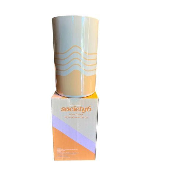 SOCIETY6 WINE CHILLER in CREAM AND PEACH STRIPE 7.6" Stainless Steel NEW retro - Picture 3 of 5